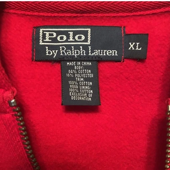 Red Polo Ralph Lauren Men’s Zip Up Hoodie Size XL